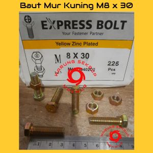 (2 pcs) Baut Mur Kuning 8x30 / Baut Kuning M8 / BMK / Baut Hexagon