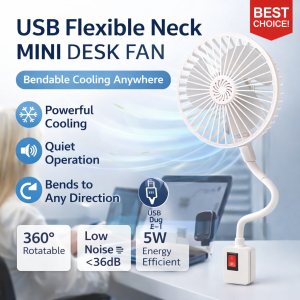 Portable Table Fan Mini Desk Fan Flexible Adjustable Neck Plug-In Electric Fan Quiet Cooling Fan for Home Office Bedroom