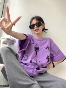 Áo Thun Cotton in Họa Tiết Hoạt Hình Cỡ Lớn 300lbs Áo Thun Nữ Tay Ngắn Phong Cách Hàn Quốc Thường Ngày Đi Làm Thường Ngày Mùa Xuân