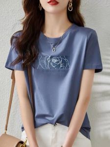 Gray Cotton Blend Womens Half Sleeve T-Shirt Summer New Loose Design Base Shirt Handkerchief Inner Wear Casual Top