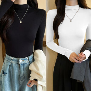 Áo Thun Modal Màu Đen Cổ Cao Ôm Vừa Vặn Thời Trang Dài Tay Mùa Thu Thường Ngày Cho Nữ