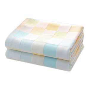 Double-Layer Gauze Newborn Baby Thin Easy Dry Cleaning Polyester Cotton Kids Adult Soft Small Bath Towel Blanket Gingham Blue Pink