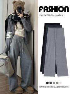 Grey High Waist Lulu Wide Leg Pants Womens Autumn 2025 Loose Comfortable Slimming Casual Straight Sporty Trousers
