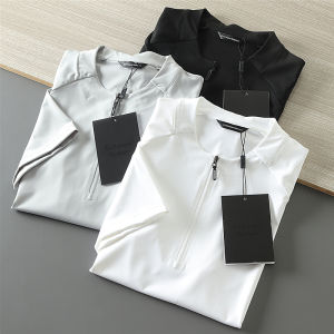 Outdoor Mens Short Sleeve T-Shirt Half Zipper Stand Collar Quick Dry Breathable Summer Fashion Urban Style Standard Fit Youth