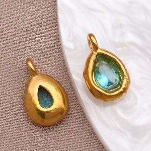 5pcs Stainless Steel Teardrop Charms Inlaid with Crystals Gold-plated DIY Bracelet Earrings Jewelry Making Accessories Materials