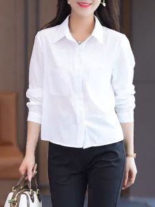 Elegant White Long Sleeve Shirt for Women Casual Loose Fit Style Spring Summer New Arrival Meat Concealing Top Small Size