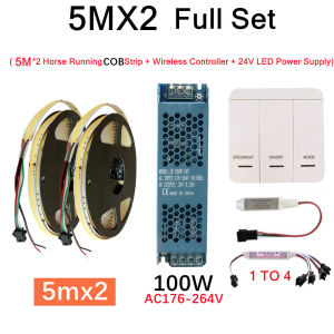 5m-40m DC24V WS2811 IC COB LED Strip 360LEDs/m Addressable Running Water Flowing Light with Wireless Controller Power Supply Kit