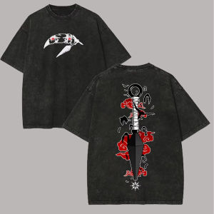 Bandai | Naruto Kunai T Shirt Akatsuki Cloud Vintage Acid Wash Streetwear comfortable Retro Anime Graphic Men Tees Cotton Top Clothing