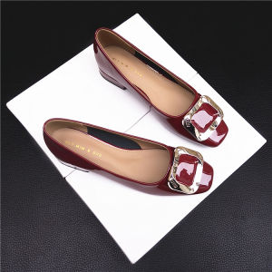 French Style Square Head Flat Heel Womens Shoes Summer New Red Wedding Shoes Slip-On Fashionable Low Rubber Outsole