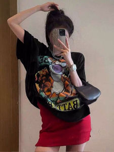 เสื้อยืดแขนสั้นผ้าฝ้ายแท้สำหรับผู้หญิง ฤดูร้อน 2023 ทรงหลวม แขนสั้น แฟชั่น ดีไซน์พิมพ์ลาย เสื้อตัวบนเทรนด์