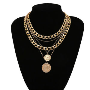 Layered Cuban Chain Necklac Trendy Retro Coin Pendant Necklace Dainty Chunky Chain ewelry Accessories for Women