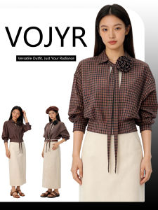 VOJYR | Fashion Design Floral Ribbon Plaid Shirt & Midi Skirt