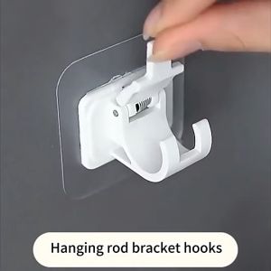 1Pcs Wall Hook Adjustable Holder Clamp Punch-free Rod Bracket Adhesive Wall Curtain Fixed Clip Household 挂钩夹支架