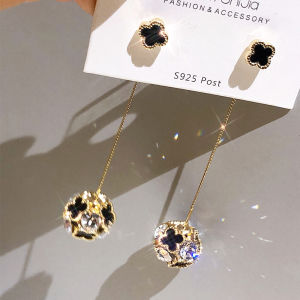 Milan Shijia ต่างหูใส่ได้สามแบบทรงกลมฝังเพชรแบบยาวเรียบง่ายฮิตในเน็ทต่างหูเข็มเงิน S925ต่างหูสตั๊ดดูดี