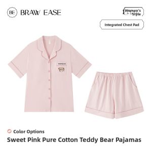 BE | Cotton Chest Pad Short Sleeve Shorts Sleepwear