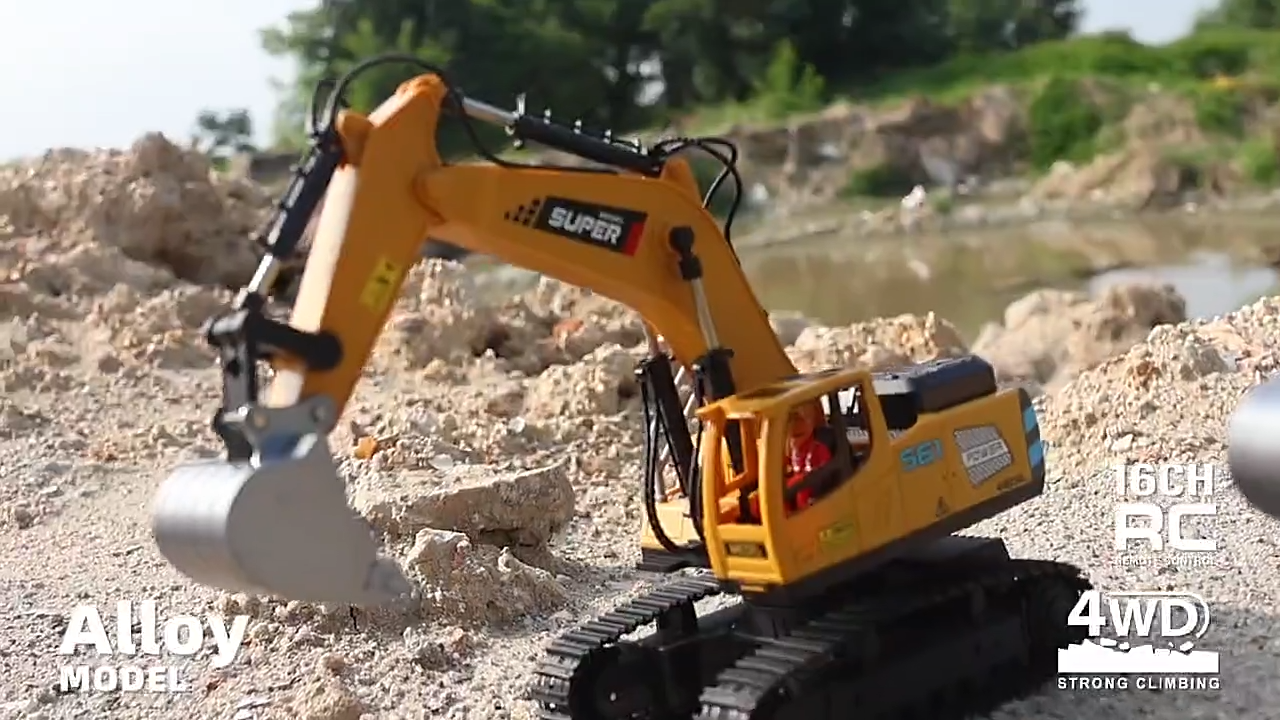Tatajoy 16Channel Excavator Remote Control Besar Alloy 2.4Ghz RC Beko Eskavator(Dual Baterai)Mainan Mobil Remote