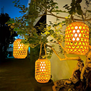 1 PC Solar Powered Rattan Lantern Chandelier Plastic Material Solar Wireless Charging Rechargeable Nickel Battery
