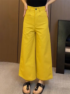 Shalldoer | กางเกงขายาวทรงตรงสีเหลืองทรงหลวมเอวสูงสำหรับผู้หญิง กางเกงขายาวทรงหลวม ทรงหลวม สไตล์ฤดูร้อน ทรงเข้ารูป ทรงหลวม กางเกงขายาวทรงตรง