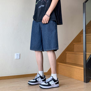 กางเกงขาสั้นยีนส์ทรงตรงหลวมๆ สำหรับผู้ชาย กางเกงขายาวทรงตรงบางๆ ทรงหลวมๆ สำหรับฤดูร้อน สีน้ำเงินอ่อน CleanFit กางเกงขายาวห้าส่วน