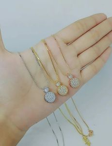 kalung rantai itali kaca+liontin tusuk bulat mata putih/perak asli silver 925 lapis emas/perhiasan fashion wanita terbaru