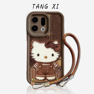 GAOERFUXIANSHENG | Shatterproof Silicone Phone Case for OPPO Find X9 and Find X9 Pro Brown Leather Strap with Cat Pin Design