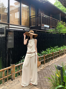 Elegant Comfortable Cotton and Linen High Waist Flowy Loose Pants for Women Summer