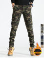 Men's Winter Camouflage Fleece Lined Elastic Work Pants Slim Fit Thickened Multi Pocket Wear Resistant Casual Cotton Trousers. 