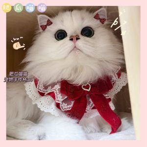 Valentines Day Pet Scarf with Butterfly Knot Red Lace Saliva Towel for Kittens And Puppies Universal Seasonal Pet Accessories