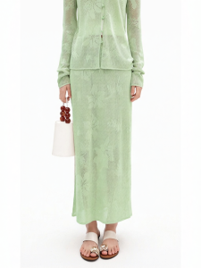 Mulberry Print Lace Hem Tencel Linen Blend Half Skirt