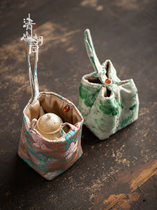 Retro Chinese Style Tea Set Storage Bag Travel Bag for Gongfu Tea Ceremony Embroidered Tea Cup And Pot Bag by Qingshan Hutong