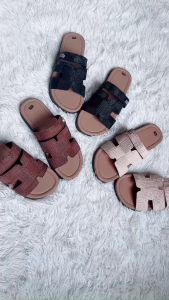 Dép sandal nữ phối quai chất da sần vân cói mềm êm đế trống trơn kèm ảnh thực