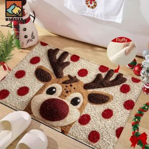 VIKAMA Christmas Door Mat Cute Reindeer Red Nose Polka Dot Welcome Rug Holiday Decor Entryway Floor Happy New Year Home Decor
