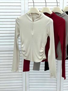 Slim Fit Long Sleeve Yoga Clothes Half Zip Casual Running Fitness Sports Jacket Womens Breathable Moisture Wicking Elastic