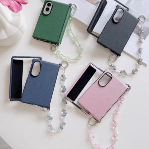 szhaiyu | For Samsung Galaxy Z Fold 8 7 6 5 4 3 Shockproof Case With Luxury Classic Colorful Pearl Chain Wrist Stylish Hard Back Cover