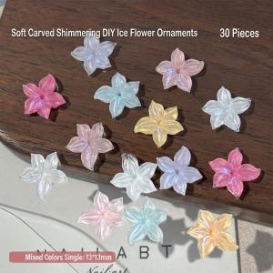 30Pcs Ice Transparent Flower Nail Charms Soft Craving Lily Nails Art Decorations Shimmer Five-Petal Floral Manicure Accessories