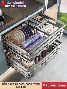 Double Layer Dish Storage Cabinet Drawer Basket