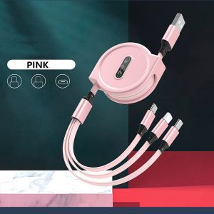 120cm 3-in-1 USB Charge Cable Retractable Portable for iPhone 12/X/8 Samsung S9 Micro USB Type C Charging Cable