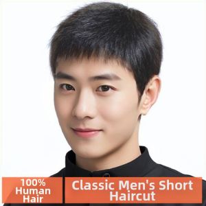 KEQIAO | Natural-looking Short Real Hair Mens Toupee