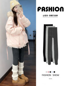 Gray Fleece Lined Tight Womens Leggings Autumn Winter High Waist Long Pants Comfortable Slimming Cotton Socks for Casual Wear