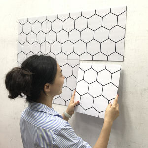 Hiệu ứng 3D hình lục giác Giấy dán tường tự dính chống nước hình dán tường gạch tường bếp cafe/hình nền kopitiam