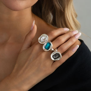 Ingemark Luxury Colorful Acrylic Big Rhinestone Chunky Ring Women Hip Hop Trendy Irregular Geometric Knuckle Ring Couple Jewelry