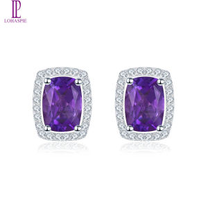 Stud Earrings Natural Amethyst 925 Sterling Silver Classic Design Women‘s Holiday Gift