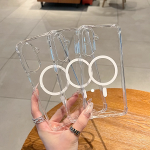 เคสใส กันกระแทก เคสแม่เหล็ก พร้อมที่ชาร์จไร้สาย สำหรับ Samsung Galaxy S22Ultra S23 S23plus S23Ultra S23FE S24 S24plus S24Ultra S24FE S25 S25plus S25Ultra S25Edge S25FE A55