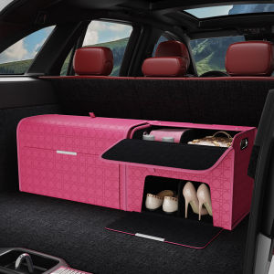 Foldable Car Trunk Storage Box for Womens Shoes And Clothes Waterproof Automotive Organizer by APD High End Style Red Pink