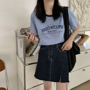 JIFANPAUL | Color-blocking Round-neck Letter Print Loose-fitting T-shirt