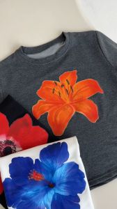 Floral Baby Tee Hibiscus Orchid Flower Design Atasan Wanita Casual Bahan Babyterry