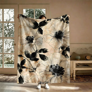 BILIBILI | Monochrome Poppy Flower Flannel Blanket Perfect for Sofa Office Bed Travel Sleep Read Relax Camping Four Season Use