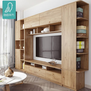 Nordic Solid Wood TV Cabinet Combination Wall Cabinet High Multi-Functional Household Minimalist Small Apartment Living Room Custom Background Cabinet