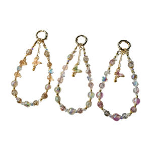 ป๊อปคอร์นลูกปัดสายคล้องโทรศัพท์ลูกปัดคริสตัลอัลลอยรูปผีเสื้อพวงกุญแจแบบลูกปัดฟอยล์สีทองแบบพรีเมี่ยม