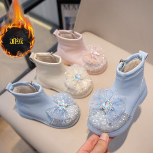 รองเท้าเจ้าหญิงสำหรับเด็กหญิงเอลซ่ารองเท้าผ้าฝ้ายบุขนกำมะหยี่กันหนาวสำหรับเด็กรองเท้าเจ้าหญิงพื้นนิ่มสำหรับเด็กหญิงรองเท้าลุยหิมะรองเท้าเด็ก